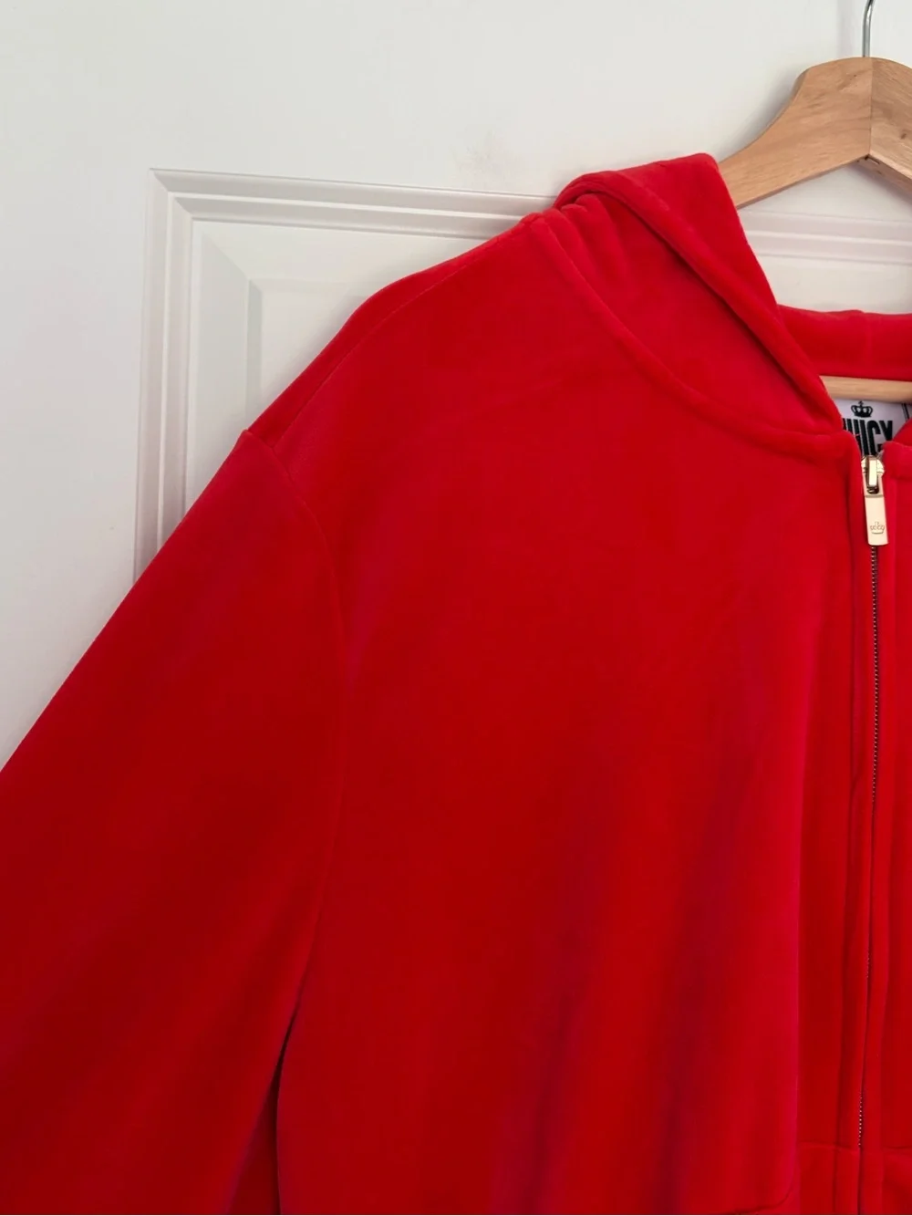 Juicy Couture Velour Track Jacket Hoodie Red Gold Crown Y2K Loungewear Comfy XXL